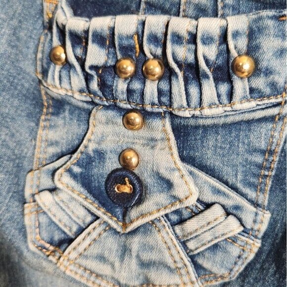 Osheas Jeans Shorts Womens Denim Bermuda Distressed Embellished Pockets Size 10 - Picture 9 of 11